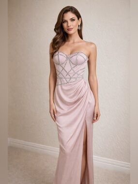 ✨ NWT Jovani Blush Pink Rhinestone Strapless Gown – Size 4 – One of a Kind ✨
